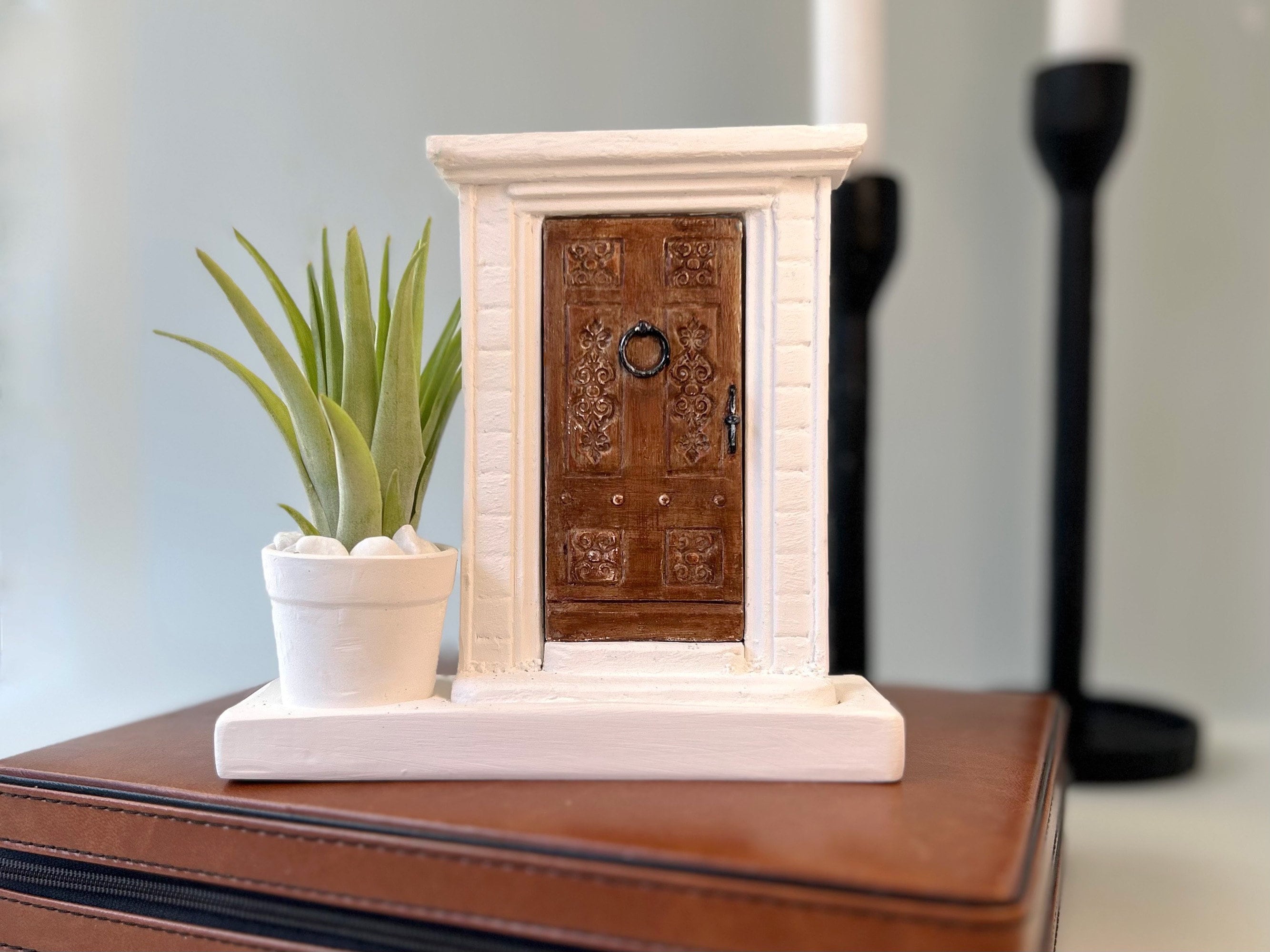 Miniature Spanish Door Air Plant Holder: Whimsical Cement Desk/Shelf Decor, Unique Birthday and Plant Lover Gift, Air Plant Display
