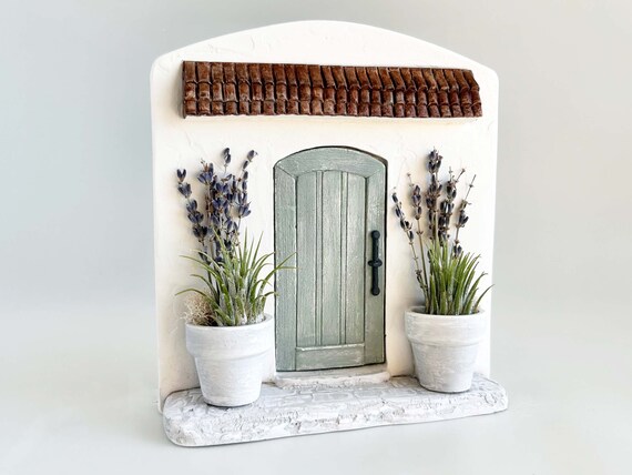 Handmade Whimsical Miniature Door : Cement Air Plant Holder | Bookshelf Decor, Plant Wall Hanger