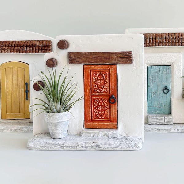 Whimsical Handmade Air Plant Display: Miniature Door Home Decor Cement Planter | Bookshelf Plant Stand