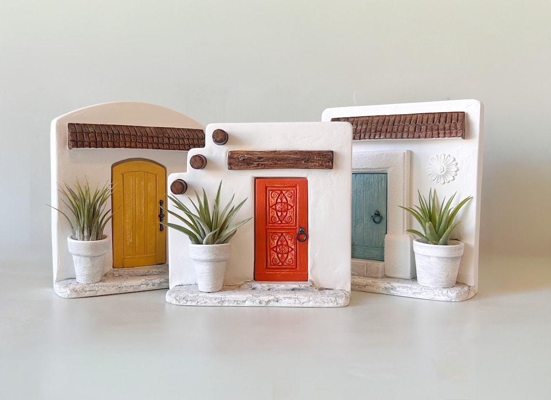 Whimsical Handmade Air Plant Display: Miniature Door Home Decor Cement Planter | Bookshelf Plant Stand