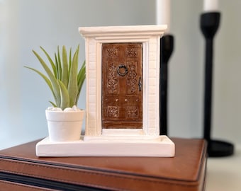 Handmade Cement Fairy Door Air Plant Holder | Whimsical Bookshelf Decor Accessory