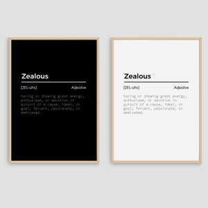 Zealous Definition Office Wall Art Prints Inspirational Definition Poster Prints