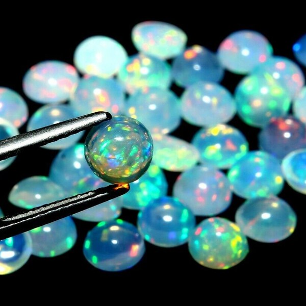 4mm round Cabochon Ethiopian Welo Fire opal loose gemstone - Multi-color Flat back smooth opal gemstones - 10-100 pcs lots