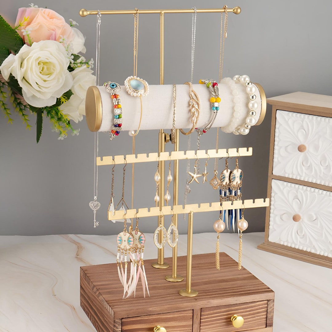 3tier Jewelry Tree Stand With Wooden Drawer tower Rack Etsy