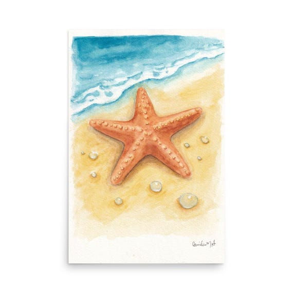 Estrela do Mar em Aquarela | Impressão Artística Decorativa Coastal