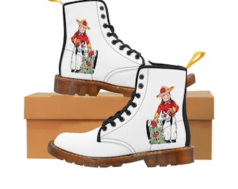 White High Top Boots! Vintage Cowgirl Logo - Nylon Canvas