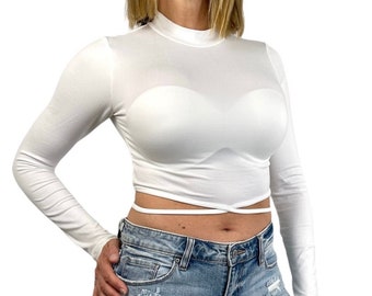 Women Kylai  Long Sleeved MockNeck Crop Top,  Mother's Day Gifts