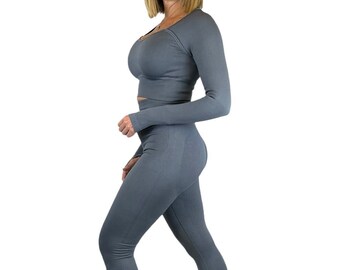Seamless Scrunch Butt Workout Set, High Waisted Yoga Pants, Activewear, Mineral Wash Fabric
