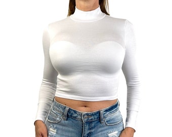 Kylai Women Mock Neck Long Sleeve Crop Top - Gifts for her -  Mother's Day Gifts