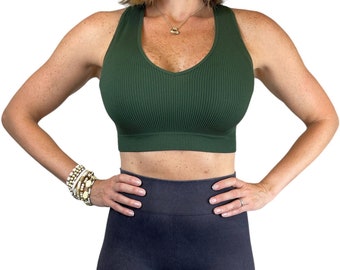 Kylai Women's Seamless Deep V-Neck, Crop Top, Sport Bra (3 Colors)  Mother's Day Gifts