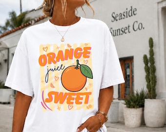 Orange Juice Comfort Colors Shirt, Retro Orange Graphic Tee, Funny Citrus Summer Shirt, Vintage Fruit Lover Gift Tee for Women