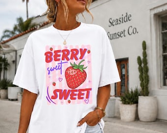 Berry Sweet Comfort Colors Shirt, Retro Strawberry Graphic Tee, Cute Summer Fruit Shirt, Vintage Strawberry Lover Gift Tee for Her