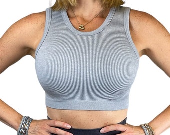Women Round Neck Crop Top Seamless, Sport Bra, Stretch Crop Tank, Mother's Day Gifts