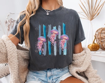 Watercolor Jellyfish Shirt, Comfort Colors Coastal Beach Tee, Ocean Life Top