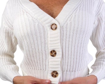 Kylai Sweater Short-Cardigan For Women,  Long Sleeves, Button Closure,  V-neck.  Mother's Day Gifts