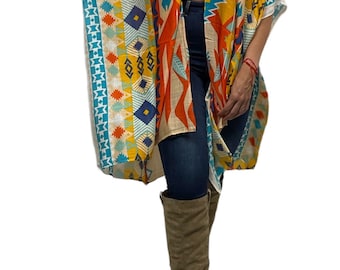 Bohemian Multicolor Kimono Wrap - Airy Viscose Cardigan