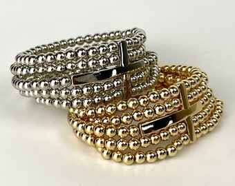 Multi-Layer Beaded Cross Bracelet, Elastic Spiritual Jewelry