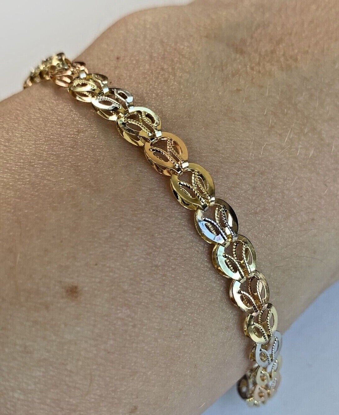 14k Two Tone Solid Gold Unique New Style Women's Bracelet - Etsy