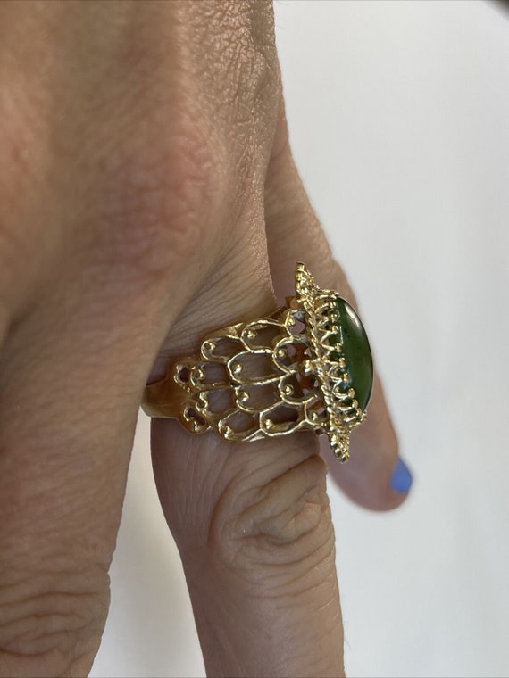 Antique Vintage 14K Solid Gold Jade Cabochon Ring… - image 7