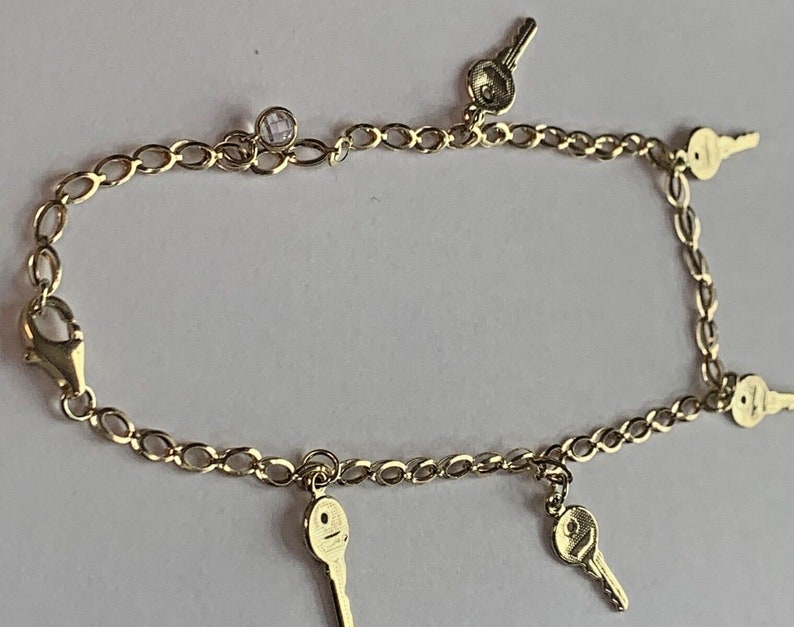 10k Fine Yellow Gold Ankle Bracelet Charm Anklet Key Charms 10 Etsy