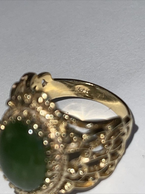 Antique Vintage 14K Solid Gold Jade Cabochon Ring… - image 6