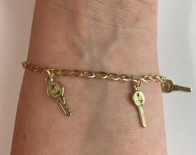 10k Fine Yellow Gold Ankle Bracelet Charm Anklet Key Charms 10 Etsy