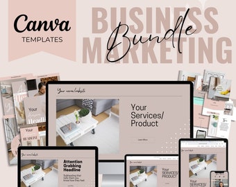 Website and Sales Page Canva Business Marketing Bundle Minimalist Theme. Pinterest, Social Squares, Insta link in bio, banner ads templates