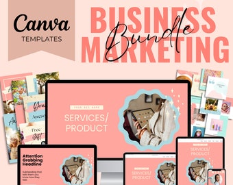 Website and Sales Page Canva Templates Business Marketing Bundle Pastel Theme. Pinterest Pins, Social Squares, Insta link in bio, banner ads