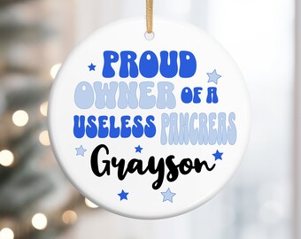 Nutzlose Bauchspeicheldrüse Ornament, lustiges Geschenk für Diabetiker, personalisierte Weihnachtsverzierung, benutzerdefinierte Name Ornament, Typ 1 Geschenk