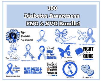 Diabetes Bewusstsein SVG Bundle, Typ-1-Diabetes-Designs, Diabetes Monat PNG Band, Diabetes Shirt, Diabetes Aufkleber PNG, T1D Regenbogen svg