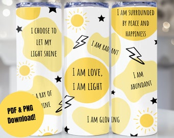 Positive Affirmationen 20 oz Becher Sublimation Design digitaler Download, Skinny Becher Wrap, Becher PNG PDF, trendige Sublimation, Manifest