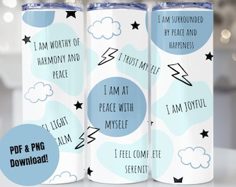 Positieve bevestigingen 20 oz Tumbler sublimatie ontwerp digitale download, magere Tumbler Wrap, Tumbler PNG PDF, dagelijkse affirmaties positief