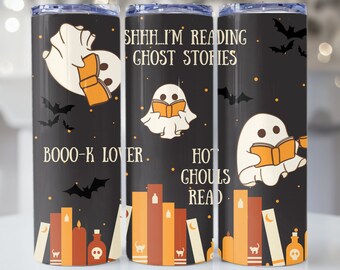 Halloween Buch Liebhaber 20 oz Becher Sublimation Design digitaler Download, Skinny Tumbler Wrap, Becher PNG PDF, trendige Sublimation, Buch