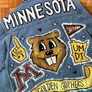 Painted Minnesota Gophers Denim Jacket, Custom Gameday Outfit