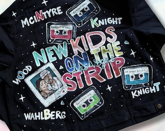 Rush Order for kategrecogibbs Painted 90s Boy Band Denim Jacket: NKOTB Las Vegas Concert  (send your denim)