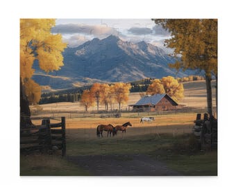 Puzzle, Montana Horse Ranch Jigsaw, 252-Piece Country Farm Animal Landscape, Fun Family Activity, Relaxing Hobby, Home Décor, Gift for