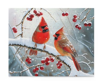 Cardinals in the Snow Puzzle - Winter Bird Puzzle, Christmas Jigsaw, Holiday Season Activity, Red Birds in Snow, Relaxing Family Game,