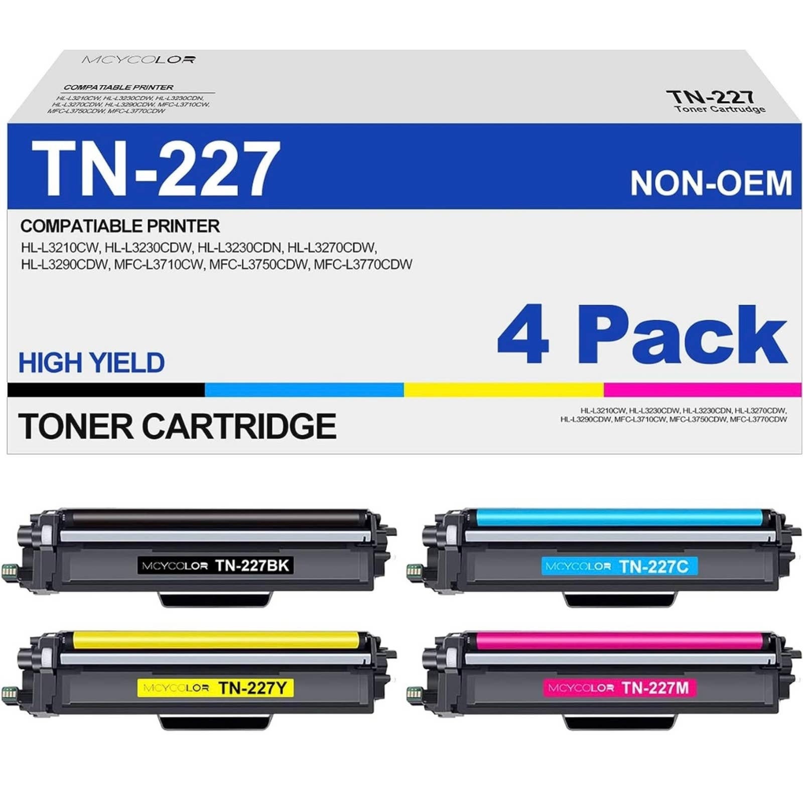 OEM Brother TN227Y Toner Cartridge, Yellow, 2300-page, High Yield, Use in  HL-L3210CW HL-L3230CDW HL-L3270CDW HL-L3290CDW MFC-L3710CW MFC-L3750CDW