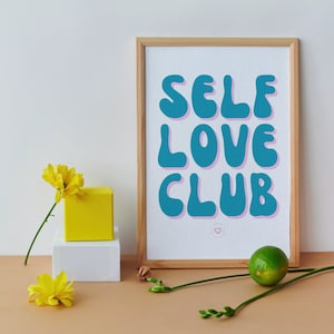 Retro Self-Worth Printable SELF LOVE CLUB Vintage Wall Art Instant Download, Positive Affirmation Print, Self-Love Club print
