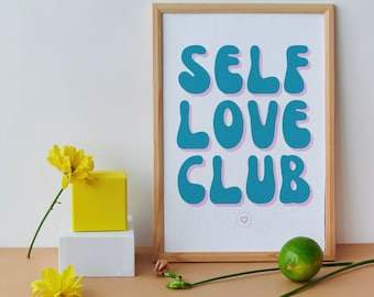 Retro Self-Worth Printable SELF LOVE CLUB Vintage Wall Art Instant Download, Positive Affirmation Print, Self-Love Club print