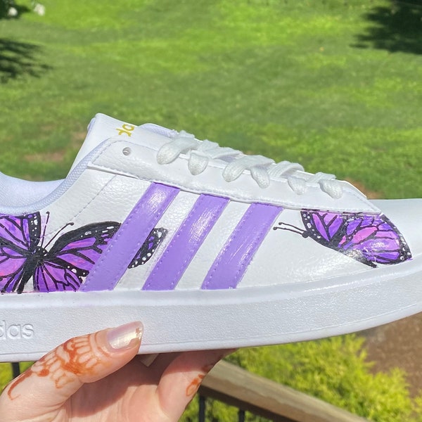 Purple Butterfly Custom Painted Shoes|Handcrafted|Personalized Sneakers | Gift for Her Shoes | Fashionable Purple Shoes|Butterfly Art Shoes