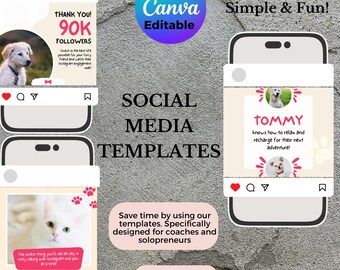 Pet Engagement Instagram Templates, Social Media Posts for Dog & Pet Business, Pet Grooming Social Media Pack