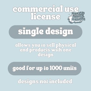 Single Design Commercial Use License, License for Small Shops to Sell Physical Products, Small Business Commercial License