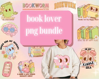 Bokälskare PNG-paket | Flickiga retro pastellfärgade sublimeringsdesigner | Läs-PNG-paket | Söta bokstematiska PNG-bilder | Digital nedladdning