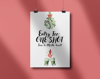 Entry Fee One Shot Christmas Party Sign, Holiday Bar Cart Sign for Christmas Cocktails, Entry Fee One Shot Sign Party Entry Table Decoration