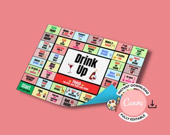 Editable Drinking Board Game, Printable Drinking Board Game, Black Out Drinking Game, Pass Out Drinking Game, Digital Game, Instant Download