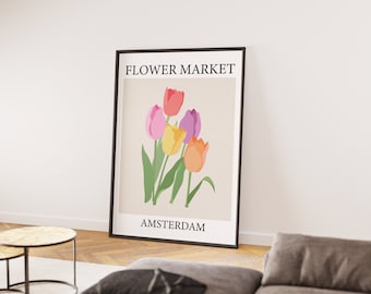 Flower Market Print, Flower Market Wall Art, Digital Art, Tulip Wall Art, Tulip Poster, High Quality Printable Poster, Digital Print, Modern