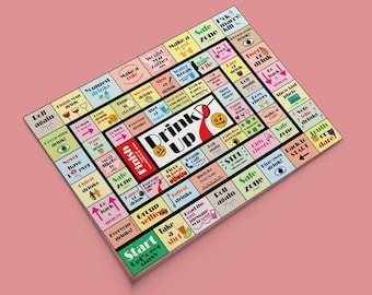 May include: A colorful game board with the words "Drink Up" in a red circle. The board is divided into squares with different prompts for drinking games, such as "Make a rule", "Truth or Dare", and "Safe Zone".