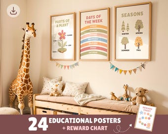 Educational Posters DIGITAL DOWNLOAD, Toddler Learning Posters, ABC Poster Playroom Printable Decor Alphabet Poster Kids Wall Art Homeschool
