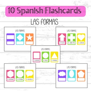 Spanish Shapes Flashcards, Language Learning Study Tool for Beginners, Set of 10, Fill in the Blank, Teaching Resources, Back to School